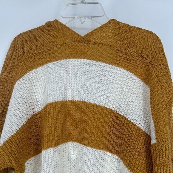 Dreamers Mustard Yellow White Stripe Cardigan Open Front Long Line Slouchy Sz S - Picture 7 of 10